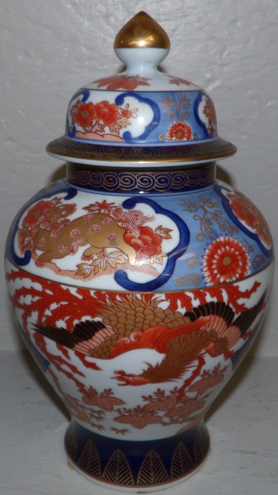 Painted Porcelain Imari Style Covered Urn (1 of 6)
