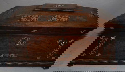 19th Century Sarcophagus Rosewood & Mother of Pearl Tea Caddy