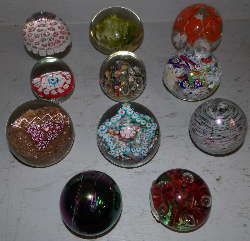 Lot of Eleven Art Glass Paperweights, Two Signed (1 of 5)