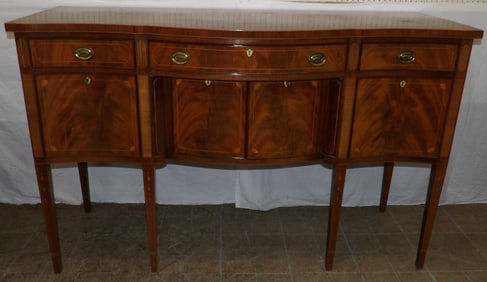 Mahogany Benchmade Fan & Bell Flower Inlaid Serpentine Front Sideboard