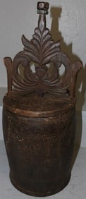 Antique Carved Walnut Covered Barrel Form Box