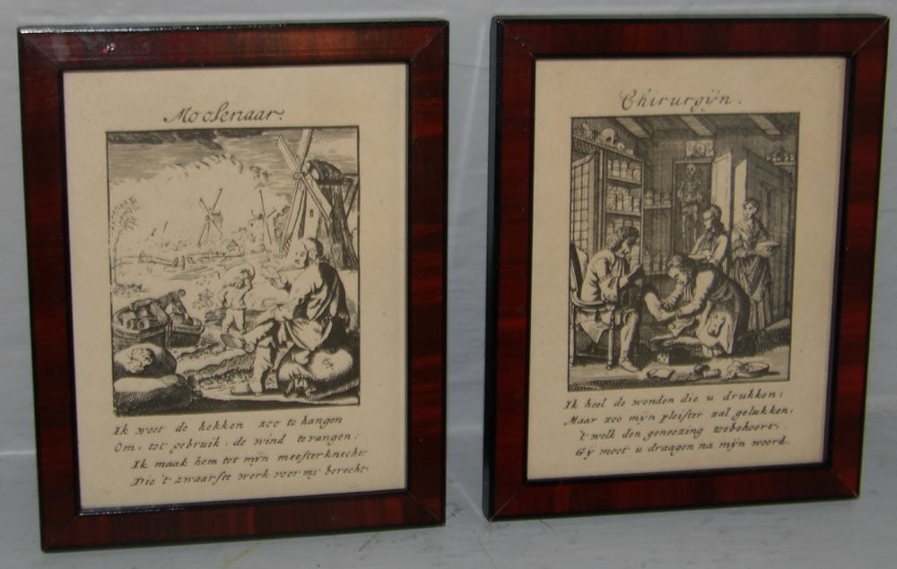 Two Small Framed Dutch Engravings of The Surgeon & The Miller by Jan Luyken (1 of 3)