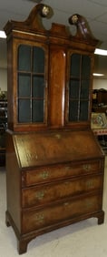 19th Century Burl Walnut Two Piece English Glass Door Secretary