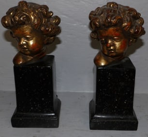 Pair of Gilded Resin Cherub Face Bookends
