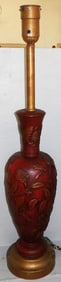 Large Chinese Cinnabar Style Lacquered High Relief Lamp by Rembrandt