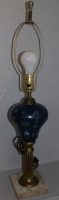 19th Century Blue Cut to Clear Font Lamp with Brass & Marble Base