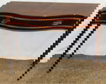 Mahogany Satin Banded Inlaid Drawer Serpentine Front Console with Tapered Legs