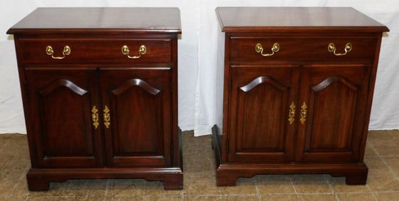 Pair of Mahogany One Drawer Two Door Night Stands by Henkel Harris