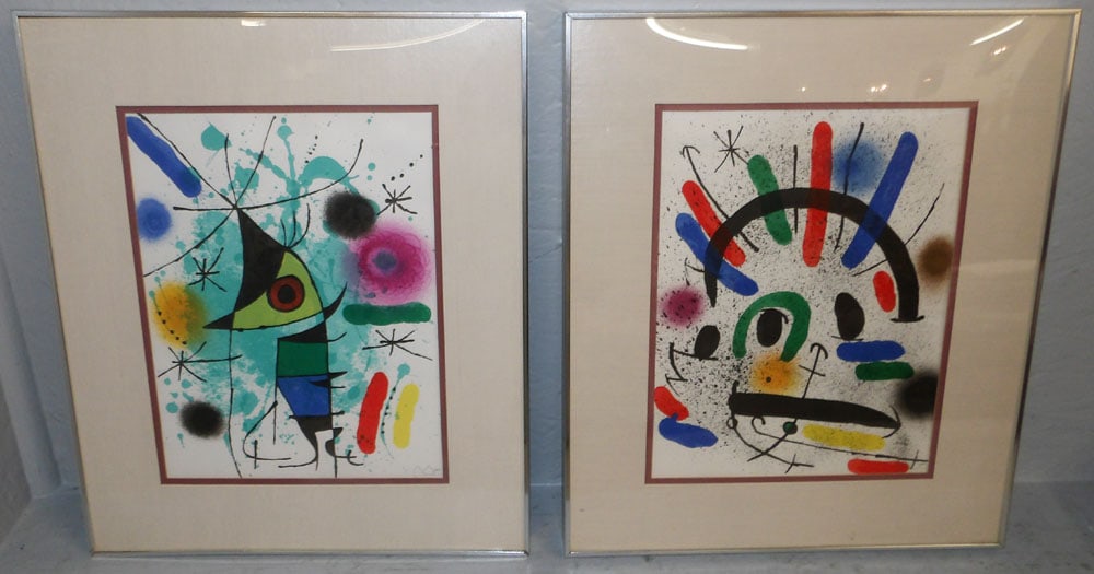 Two Mid Century Modern Framed Colored Prints by Joan Miro (1 of 5)