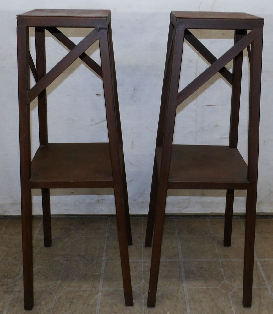 pair of painted metal two tier plant stands  (1 of 2)