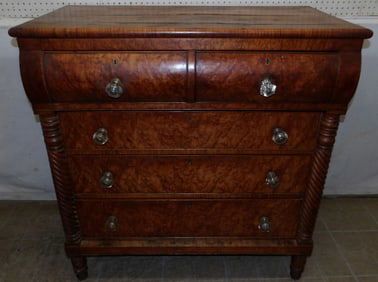 19th century tiger and birds eye maple 2 over 3 drawer chest