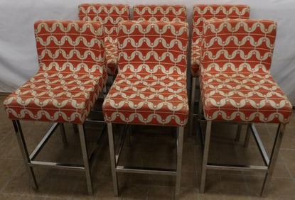 set of 6 chrome and upholstered mid century modern bar stools