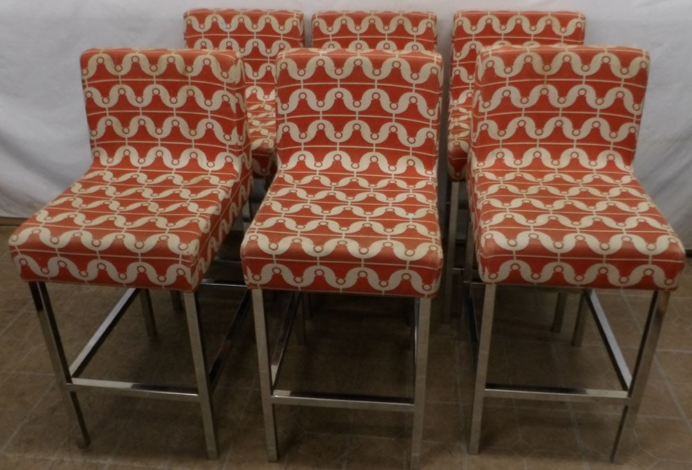 set of 6 chrome and upholstered mid century modern bar stools  (1 of 5)
