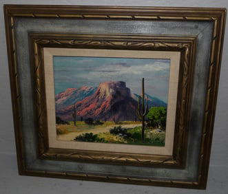 Framed Oil on Canvas of a Mountain Desert Scene Artist Signed