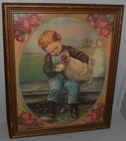 Antique Framed Print Entitled ‘Did You Lay Dis Egg’ by James Lee Co. Chicago