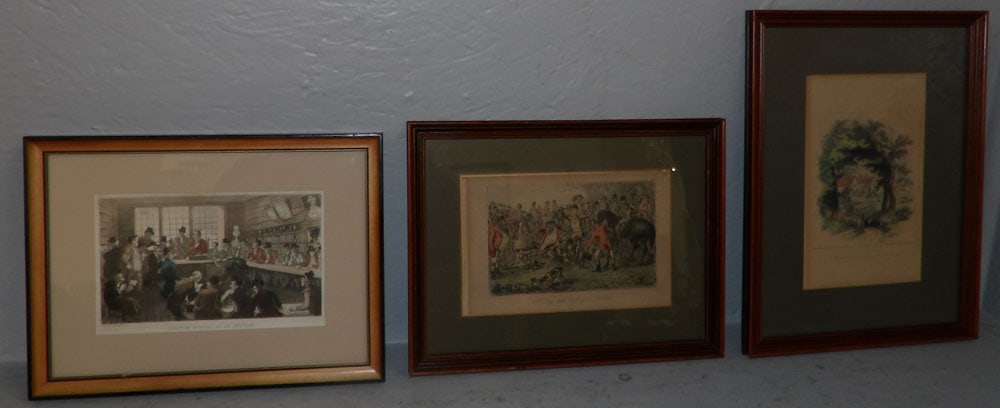 Three Framed Hand Colored Engravings Including ‘Doctor Syntax At Auction’ (1 of 7)