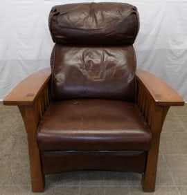 cherry and leather upholstered Mission style recliner by Stickley