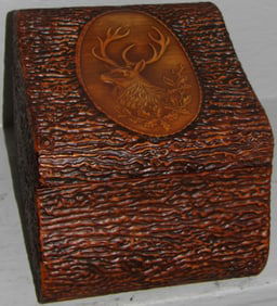 Ornate Gentleman's Embossed Stag Collar Box with Burled Interior