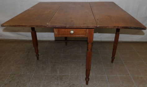 19th Century Walnut Drop Leaf Dining Table with Drawer