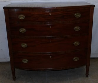 19th Century Mahogany Bowfront Sheraton Chest with Fluted Columns