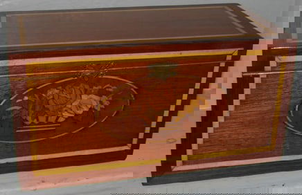 Antique Rosewood Mahogany & Satin Floral Inlaid Lift Top Box with Bird's Eye Maple Panel Interior