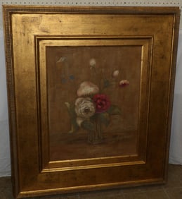 Large Gilded Frame Floral Still Life Artist Signed