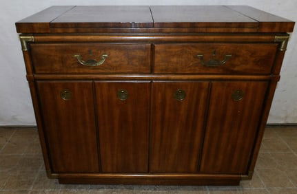 Walnut Mid Century Modern Campaign Style Fold Over Top Bar Server