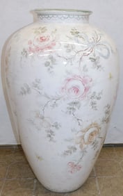 Large Paint Decorated German Style Porcelain Floor Vase