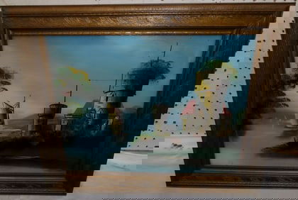 Framed Reverse Painted Glass Panel