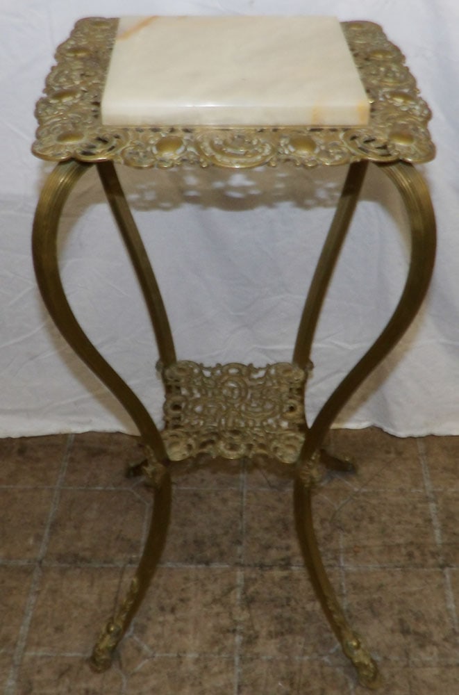 Brass & Marble Top Victorian Two Tier Plant Stand  (1 of 6)