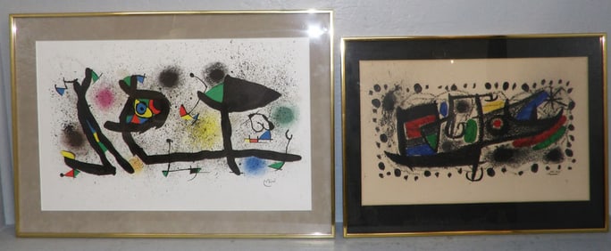 Two Mid Century Modern Colored Prints by Joan Miro
