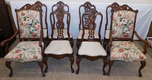 Set of Eight Carved Walnut Dining Chairs