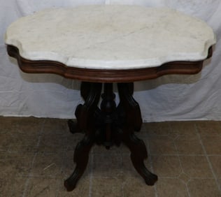 Walnut Victorian Turtle Form Marble Top Table