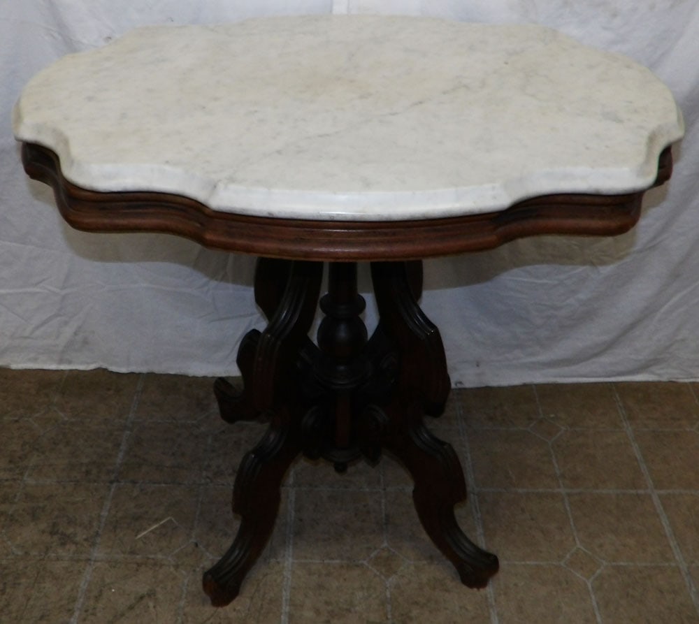 Walnut Victorian Turtle Form Marble Top Table (1 of 6)