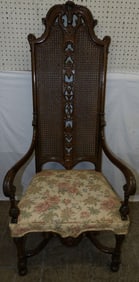 Antique Walnut Cane Back Arm Chair