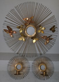 Three Piece Mid Century Modern Gilded Metal Wall Art Lot