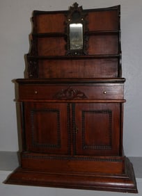 Small Antique Walnut Table Top Cupboard with Mirror Top