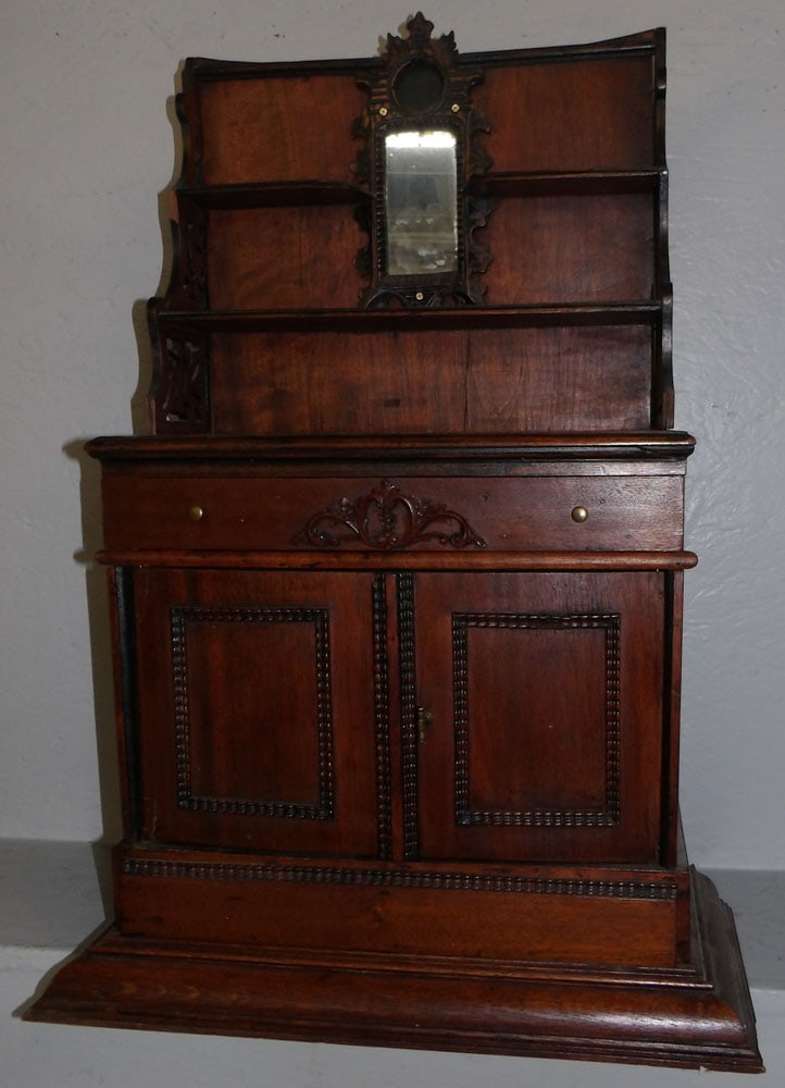 Small Antique Walnut Table Top Cupboard with Mirror Top (1 of 5)