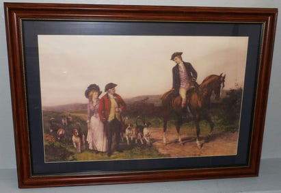 Large Framed English Hunting Dog Scene Print - Entitled "Family Outing"