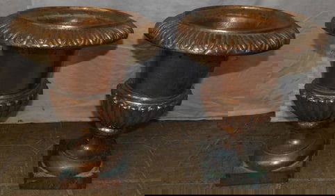 Pair of Gilded Metal Cast Iron Urns