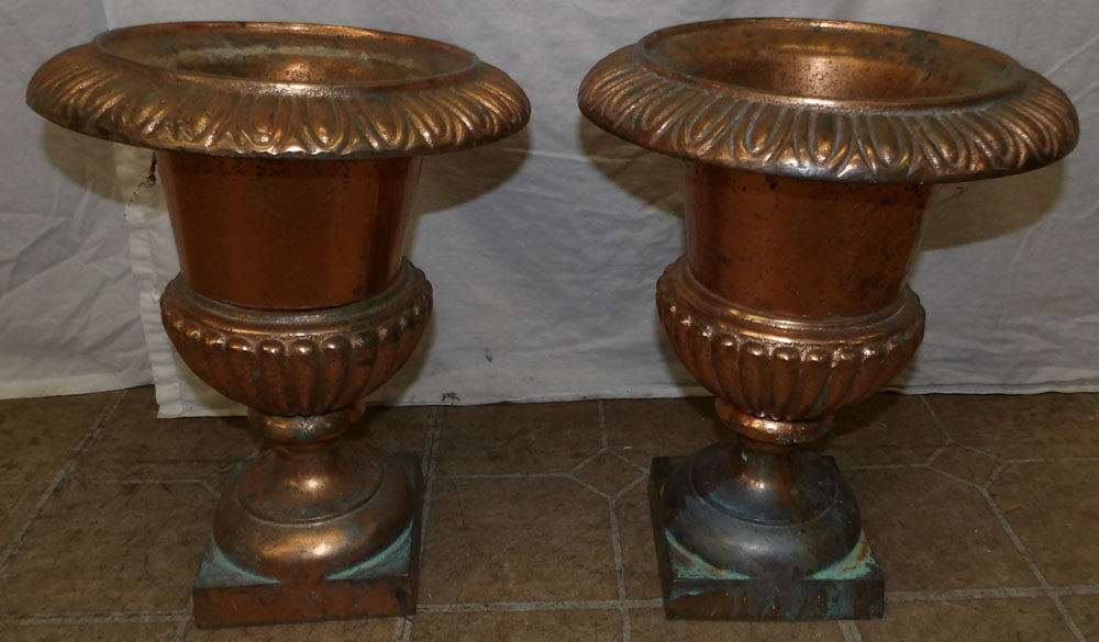 Pair of Gilded Metal Cast Iron Urns : Pair of Gilded Metal Cast Iron Urns . 14 1/2" H 11 1/2" Dia.