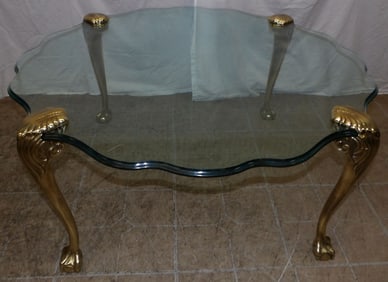 Mid Century Modern Brass & Glass Top Coffee Table