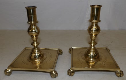 Pair of Brass Square Base Candlesticks