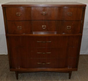 Mid Century Modern Walnut Five Drawer Chest by Bassett