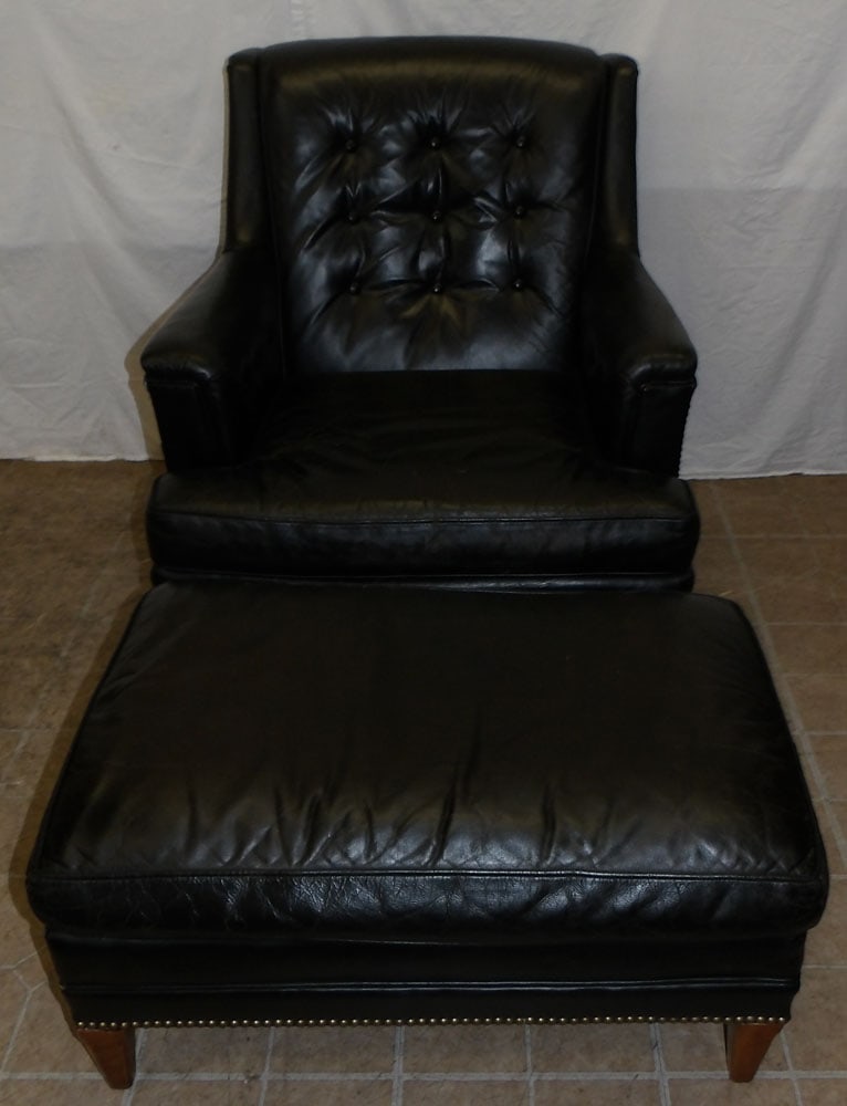 Leather Upholstered Chair & Ottoman by Henredon (1 of 10)