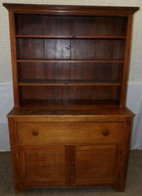 19th Century Walnut & Pine Primitive Two Piece Step Back Cupboard