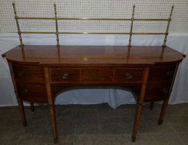 Antique Mahogany & Satinwood Banded Sideboard with Brass Gallery