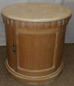 Modern Bleached Oak & Marble Top Round Stand