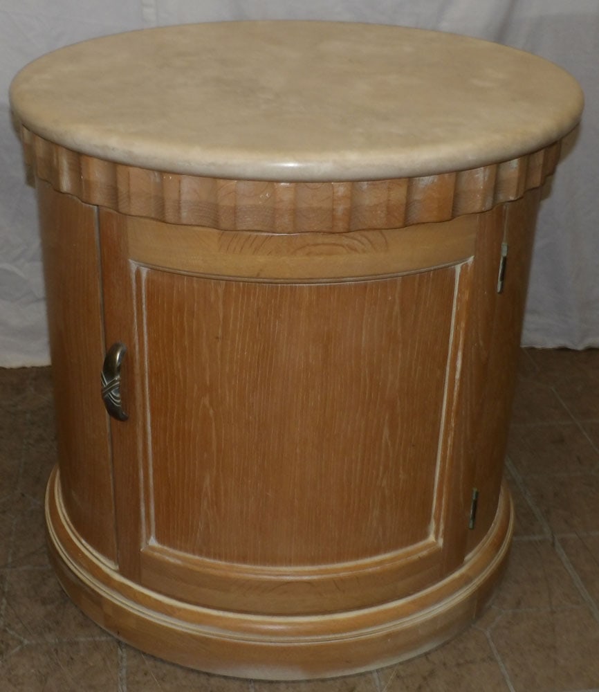 Modern Bleached Oak & Marble Top Round Stand  (1 of 4)
