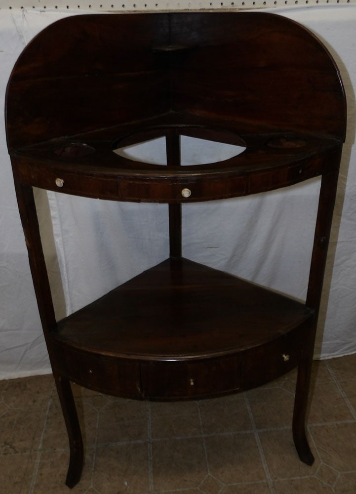 19th Century Corner Mahogany Washstand: 19th Century Corner Mahogany Washstand. 42 3/4" H 24 1/4" W 16 1/2" D